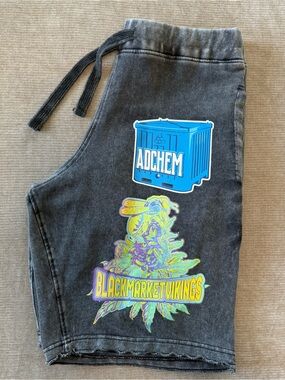 Distressed Grey Black Cannabis Graphic Sweatpant Shorts XL Limited Drop Street